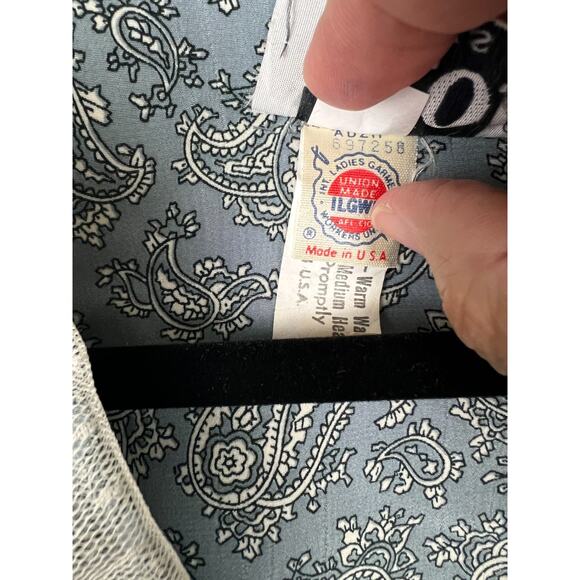 Vintage REO Original Blue White Paisley Lace Collar Secretary Dress 80s Size 14 - Picture 7 of 12